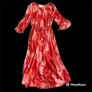 Just pink and red floral midi tie dress